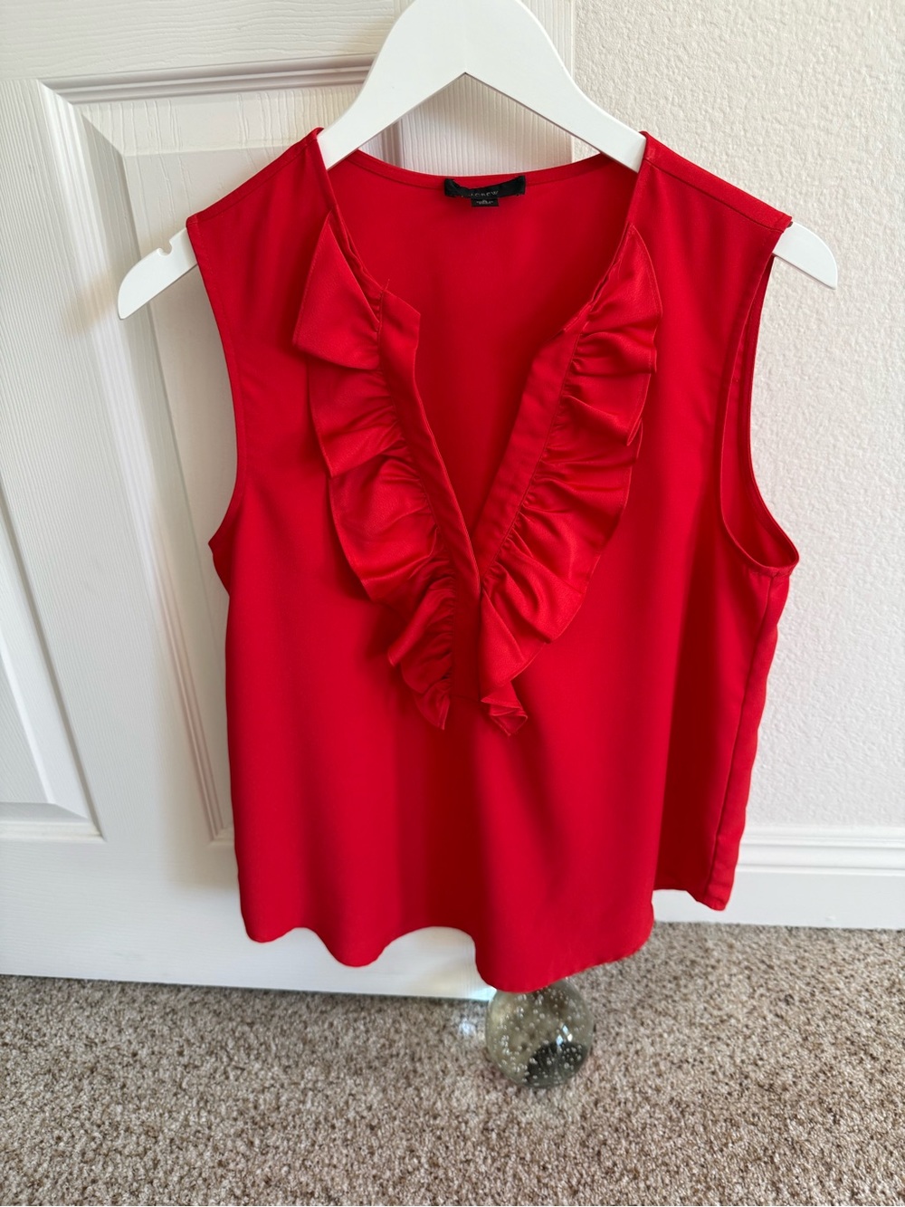 J. Crew Red-Orange Sleeveless Ruffle V-Neck Blouse - Size Small - EUC!